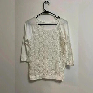 Ann Taylor LOFT - Women’s 3/4 Sleeve White‎ Layered Embroidered Top - Size S